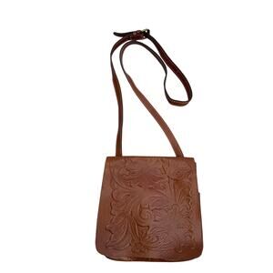 Patricia Nash Tooled Leather Satchel Handbag – Tan Floral Embossed